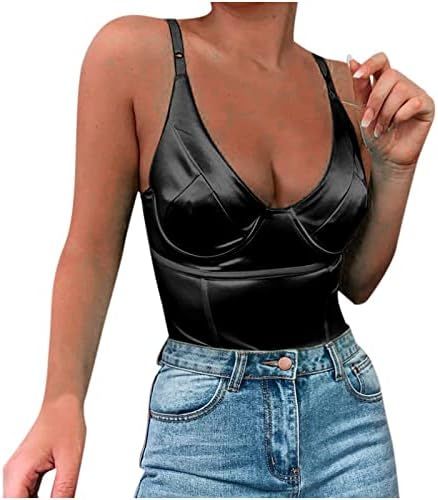 2022 One Piece Bodysuit for Women Trendy Solid Sleeveless V Neck Sexy Bodycon Jumpsuits Shapewear... | Amazon (US)