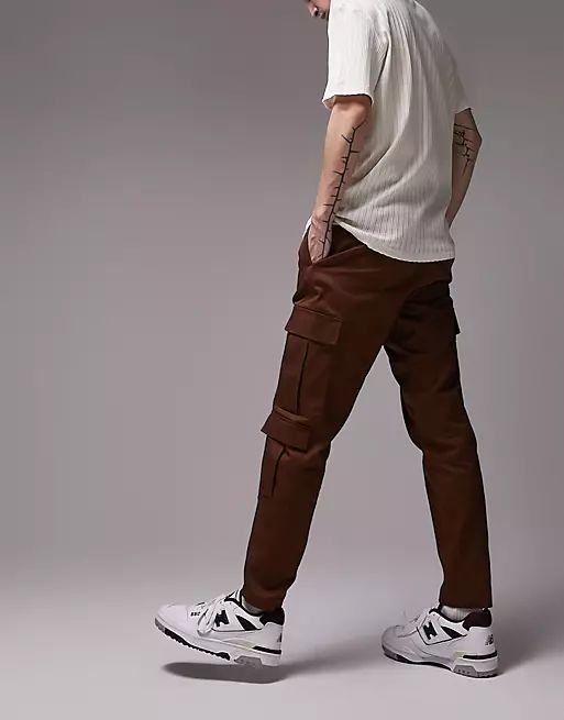 Topman wide leg three pocket cargo pants in brown | ASOS (Global)
