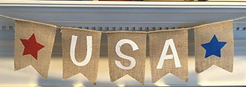 USA Burlap Patriotic Banner Bunting - 4th of July Party Decoration - Memorial Day Burlap Celebrat... | Amazon (US)