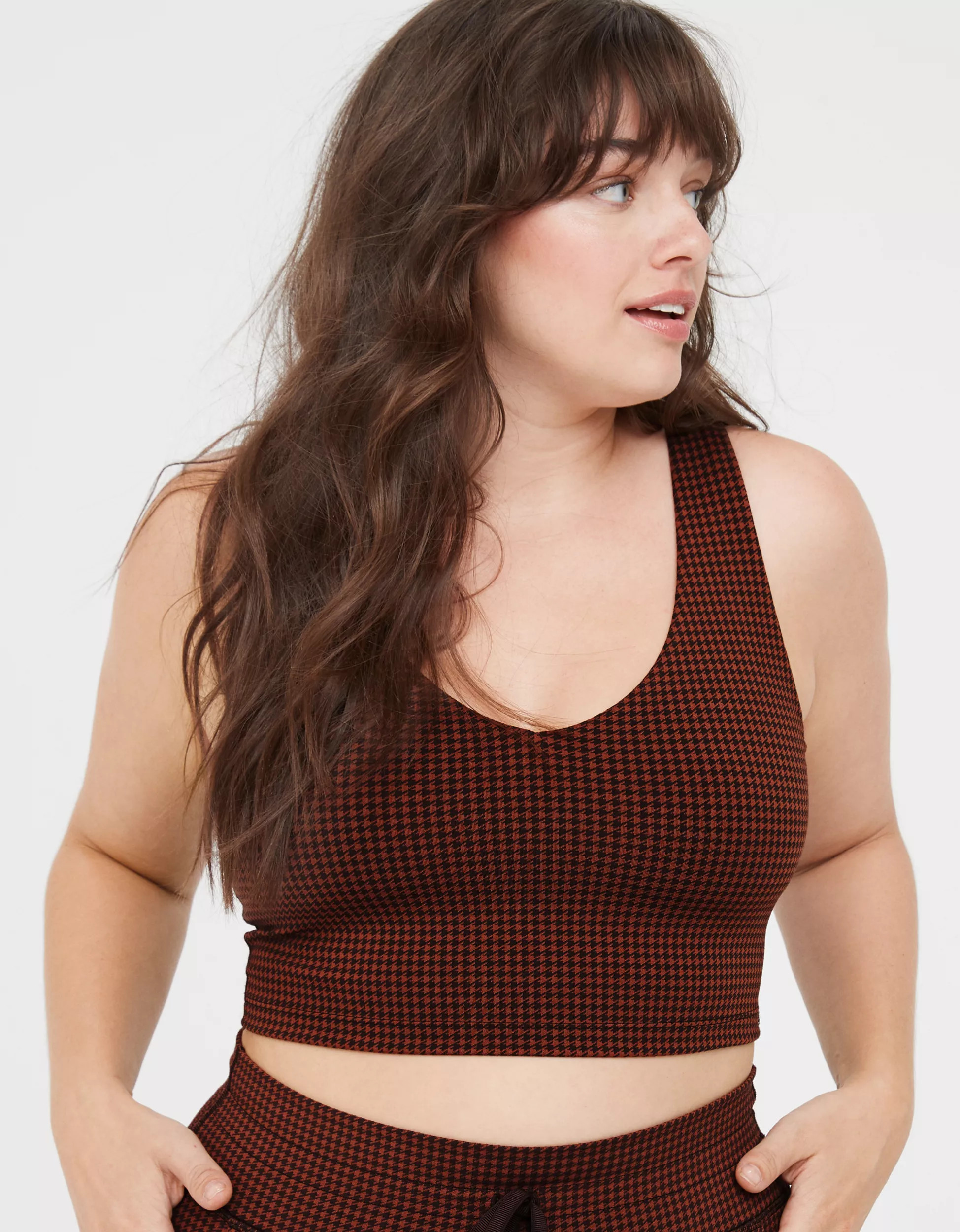 OFFLINE By Aerie Mini Houndstooth V-Neck Longline Sports Bra | Aerie