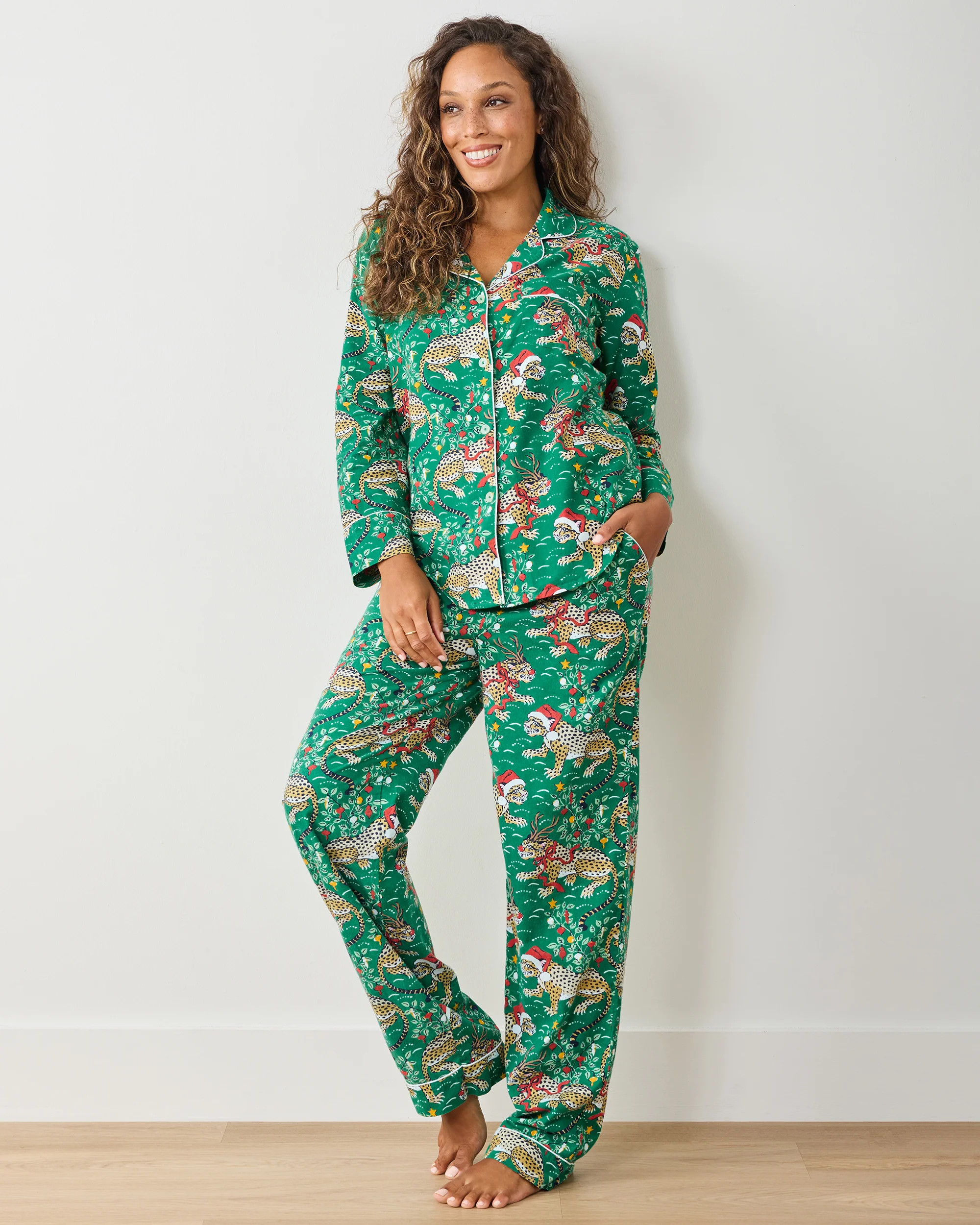 Very Merry Bagheera - Lightweight Flannel Long PJ Set - Mistletoe | Printfresh