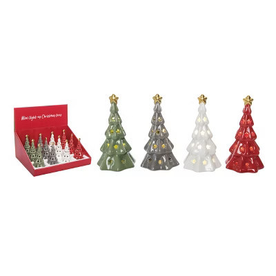 Transpac Mini Ceramic Light Up Christmas Trees with Star - Festive Decorative Objects for Holiday Cheer | Target