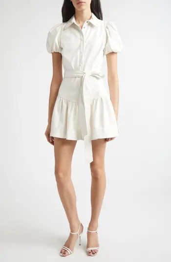 Alice + Olivia Henrietta Tie Belt Faux Leather Tiered Mini Dress | Nordstrom | Nordstrom