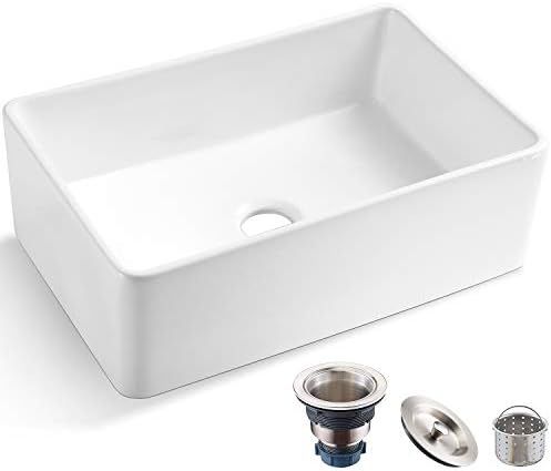 Koozzo 30-Inch Farmhouse Ceramic Kitchen Sink, Reversible Single Bowl Farm Sink with Strainer | Amazon (US)