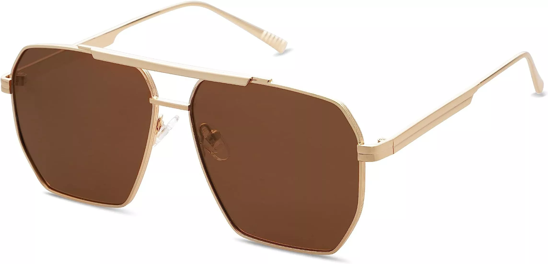 Mens Gold And Brown Mask Oversized Aviator Sunglasses With UV400