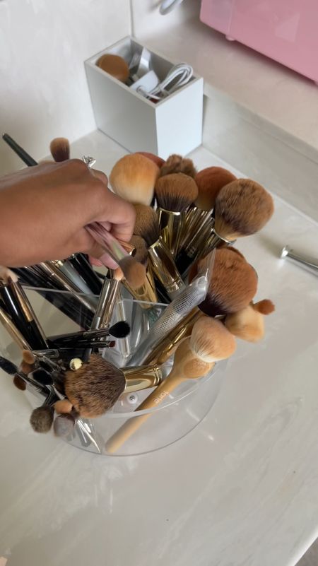 I love keeping all of my makeup brushes organized in this acrylic round lazy Susan! Super convenient when I’m doing my makeup at home. #targetfind #makeup #beautyproducts 

#LTKFindsUnder50 #LTKHome #LTKBeauty