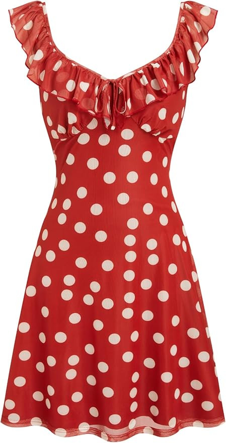 CIDER Womens Polka Dots Sleeveless V Neck Midi Casual Dress Summer Going Out Mini Tank Dress | Amazon (US)