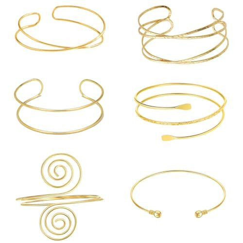 ADULLPONY 6 Pieces Gold Arm Cuff Jewelry Upper Arm Cuff Bracelets Bangle Adjustable Armband Set for Women | Amazon (US)
