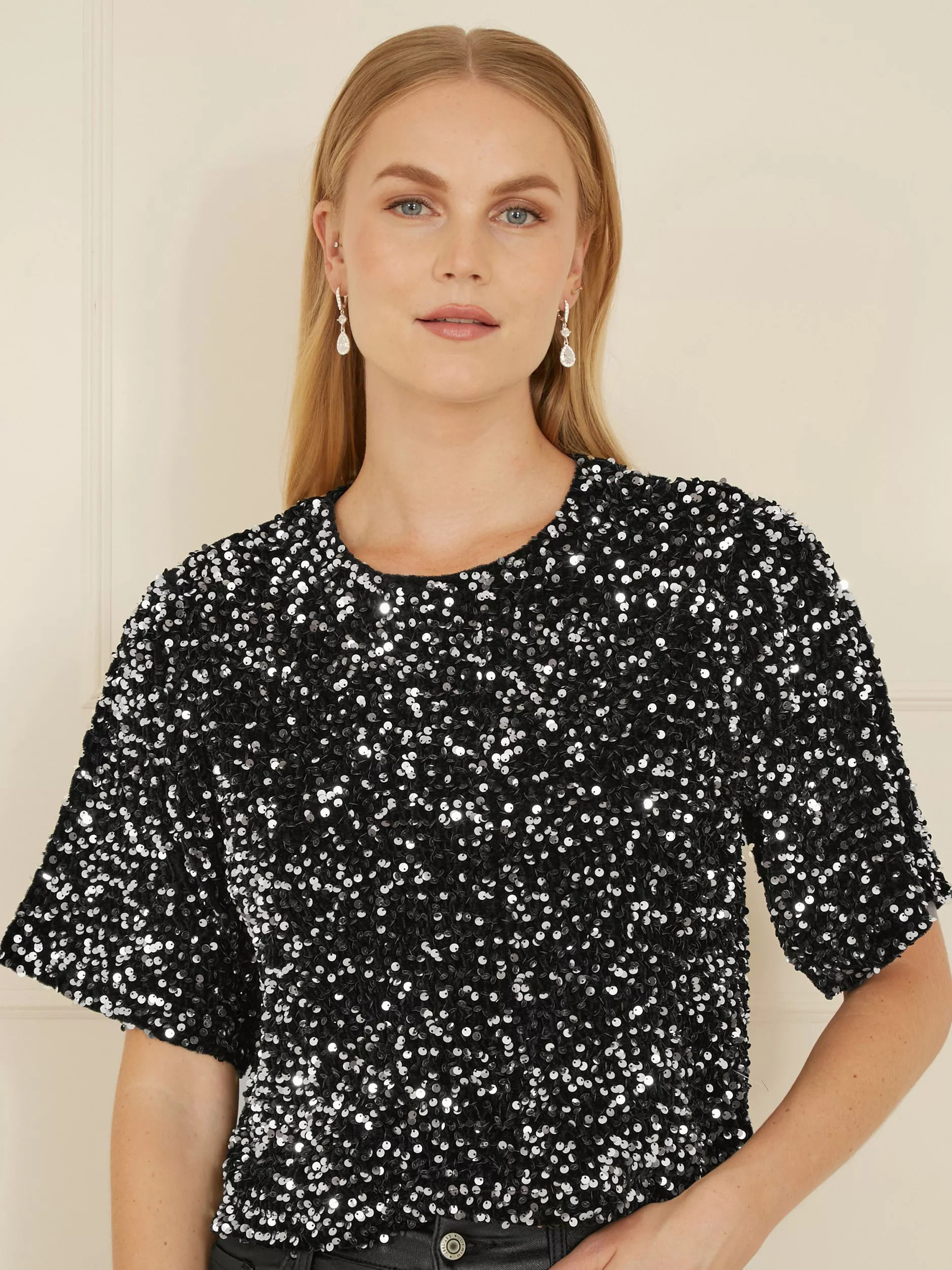 Mela Sequin T-Shirt, Black | John Lewis (UK)