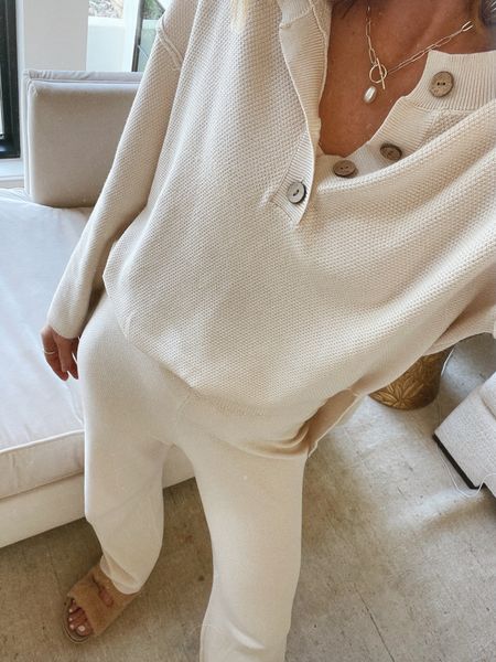 Cozies for the day after Christmas. Love this Amazon set that’s a free people dupe. Loungewear set. Henley sweater, sweater pants. Cella Jane 

#LTKstyletip #LTKHoliday #LTKSeasonal