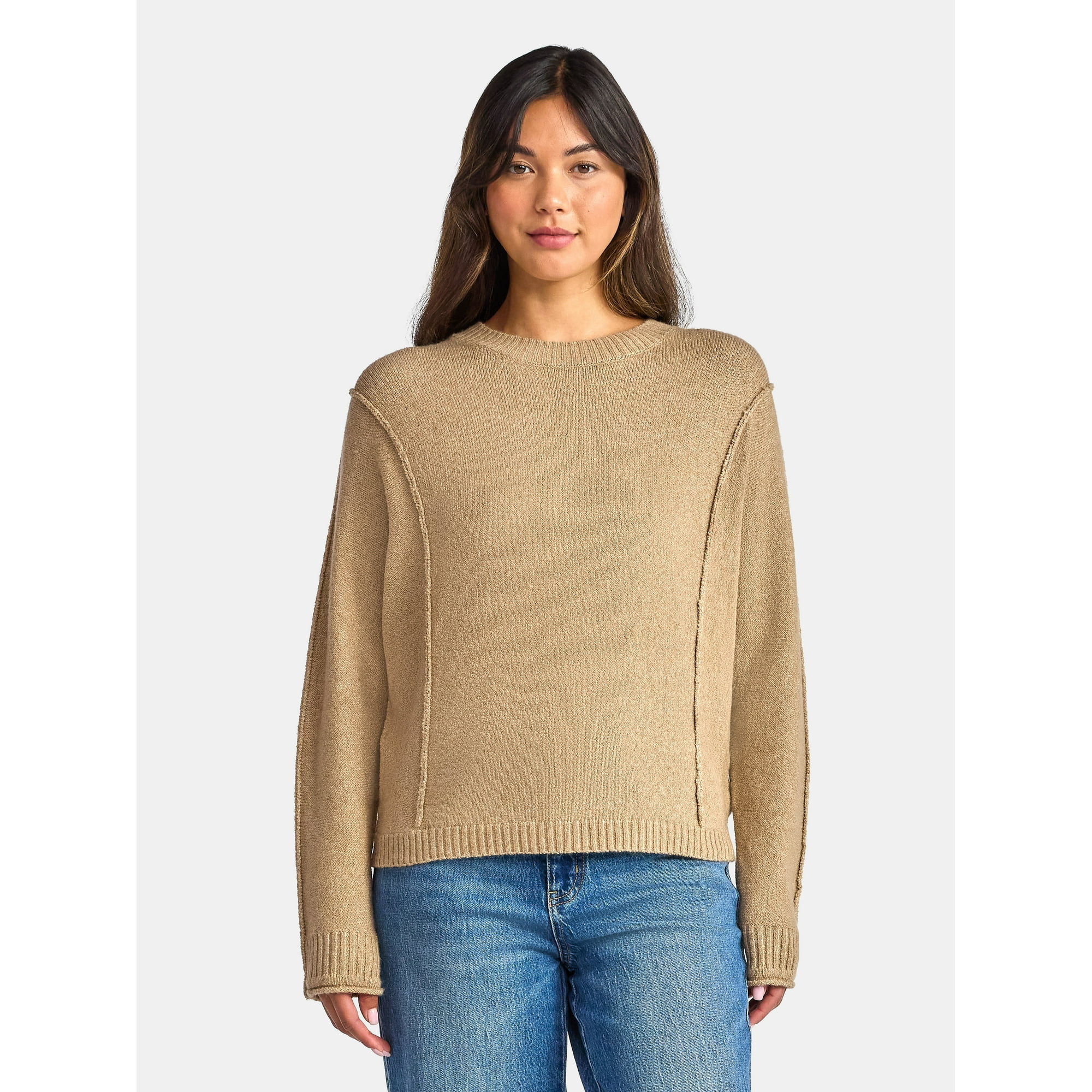 Time and Tru Women's Reverse Linking Pullover Sweater with Long Sleeves, Midweight, Sizes XS-XXXL... | Walmart (US)