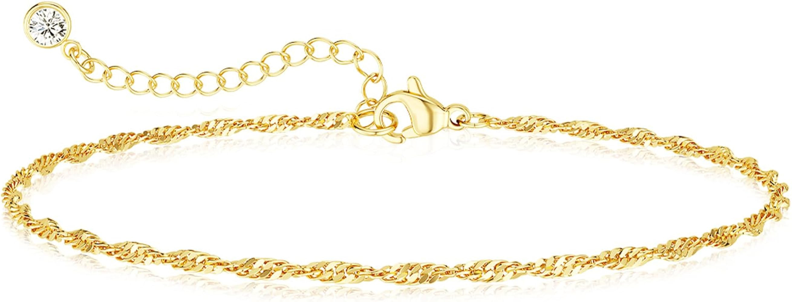 Gold Bracelets for Women Dainty 14k Gold Plated Layered Bracelets Cross Link Bracelets Delicate P... | Amazon (US)