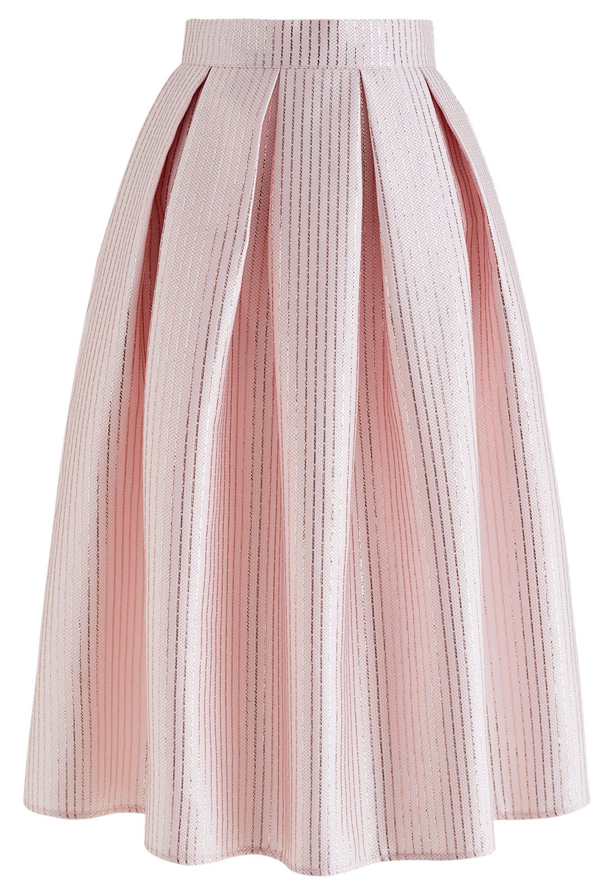 Glitter Line Jacquard Pleated Midi Skirt | Chicwish