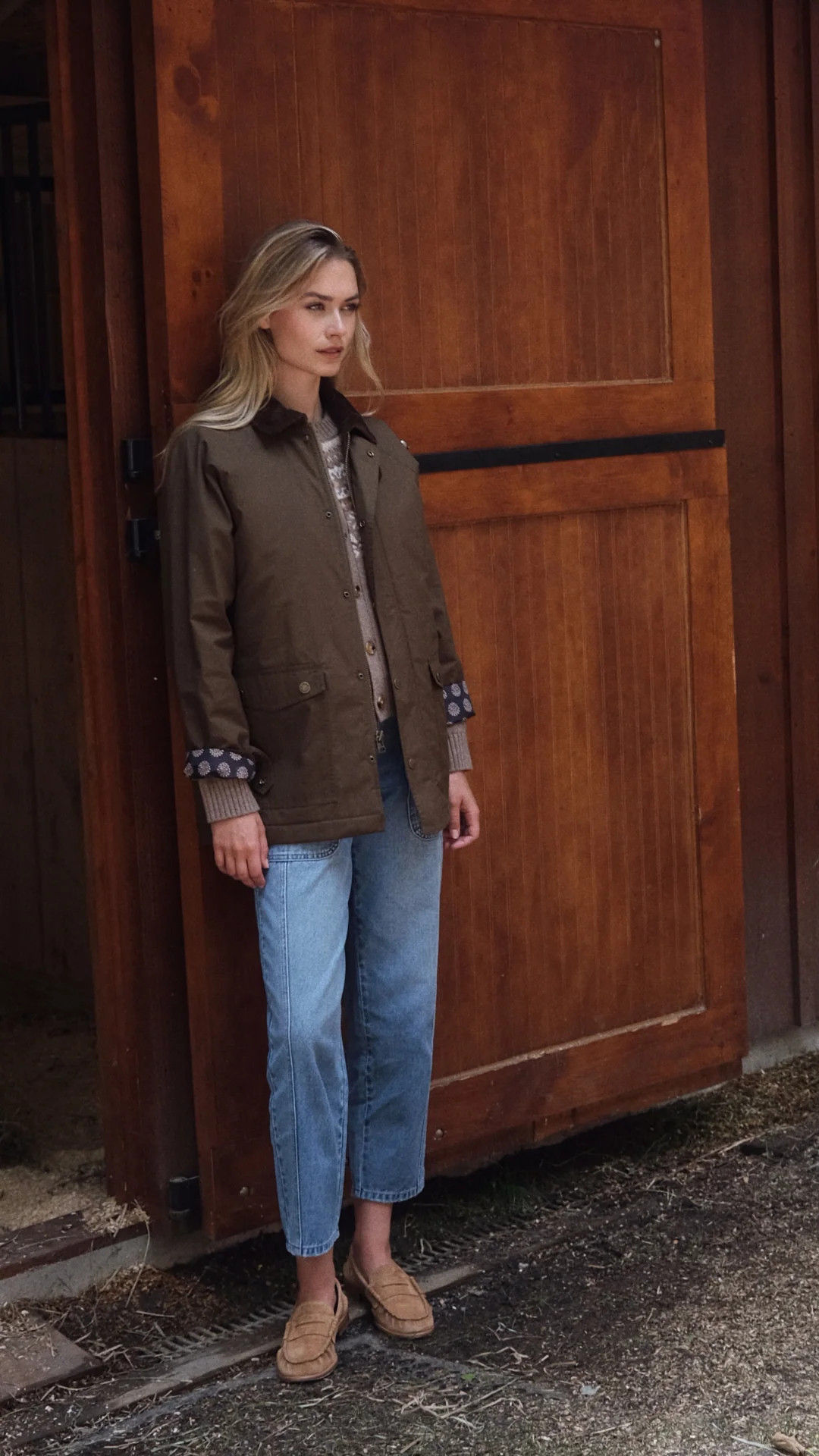 Waxed Barn Jacket - Olive Green | Marea