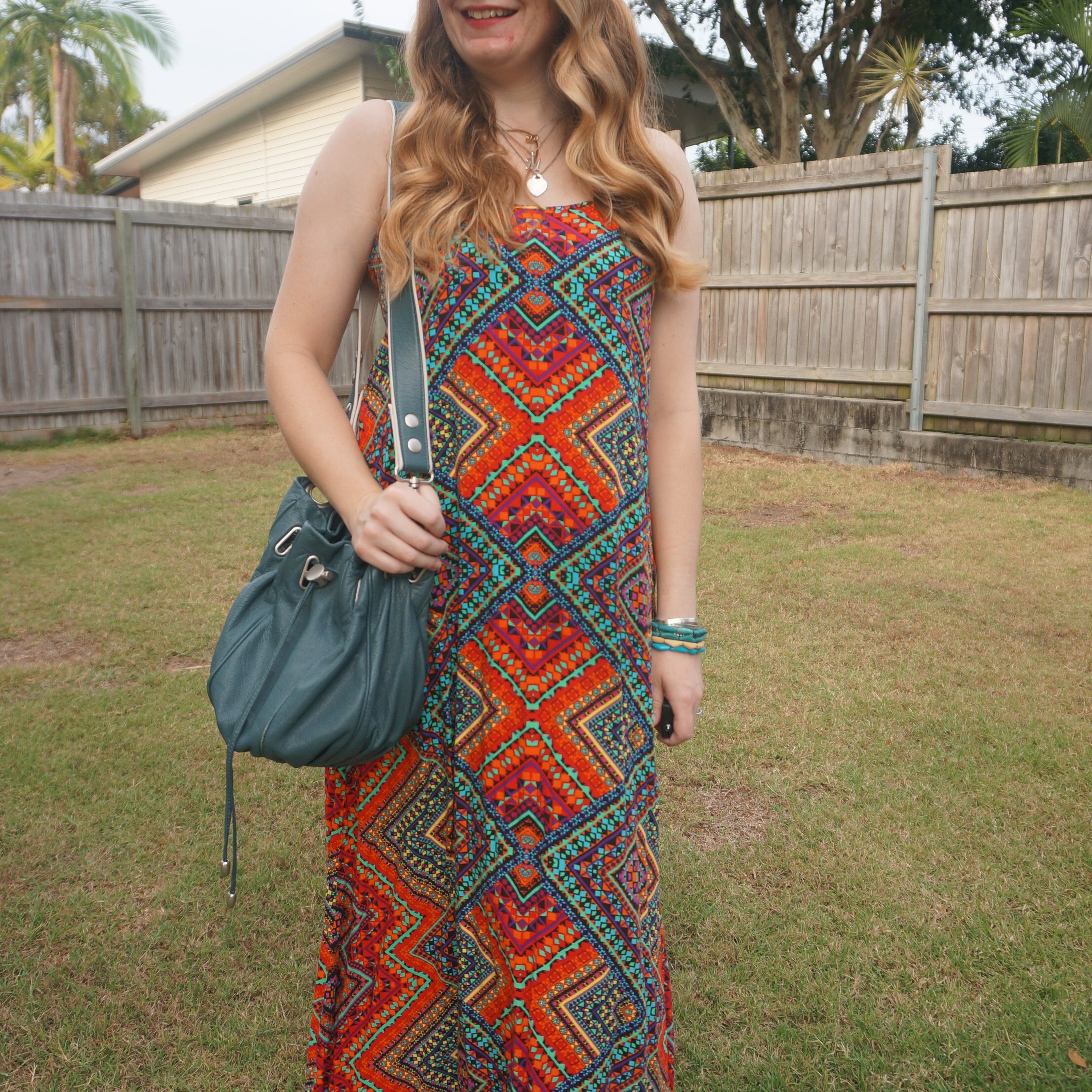 Thrifted geometric print maxi dress with preloved teal Mimco cocoon bucket bag 💚

#LTKbag #LTKaustralia #LTKspring