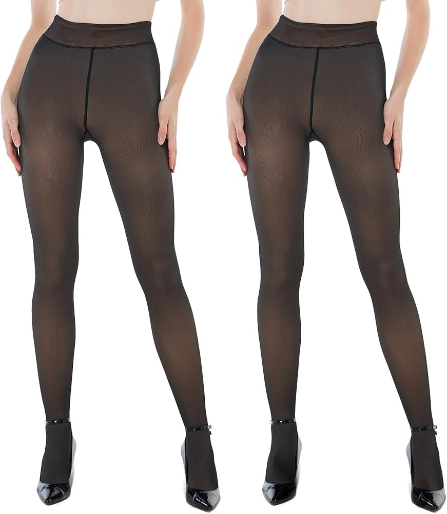 EXQUISLIFE Fleece Lined Tights Sheer Women - Fake Translucent Warm Pantyhose Leggings Sheer Thick... | Amazon (US)