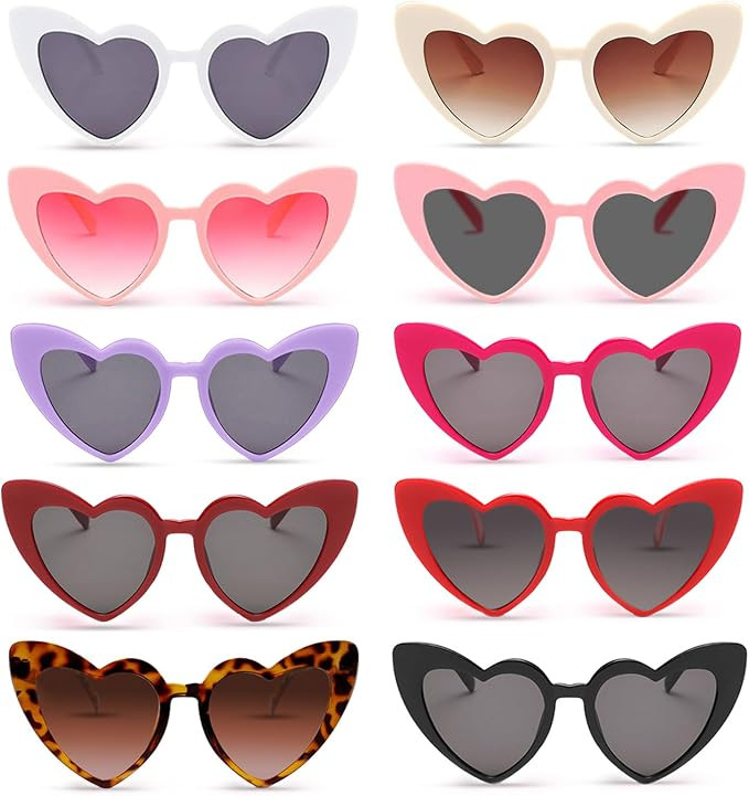 10 Pack Heart Shaped Sunglasses Womens Cat Eye Heart Glasses Bachelorette Party Favors Wedding Su... | Amazon (US)