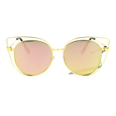 SA106 Color Mirror Flat Lens Wire Rim Large Cat Eye Sunglasses Gold Pink | Walmart (US)