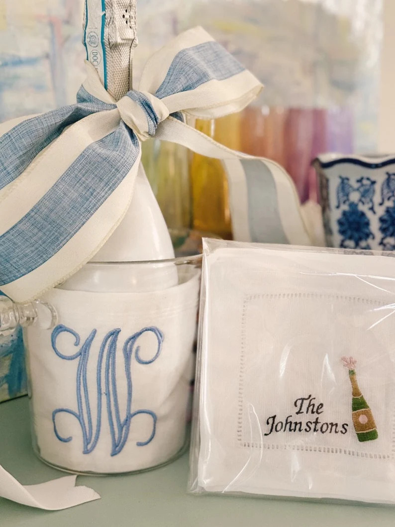 Custom Embroidered Cocktail Napkins With Champagne Bottle & Name - Etsy | Etsy (Global)