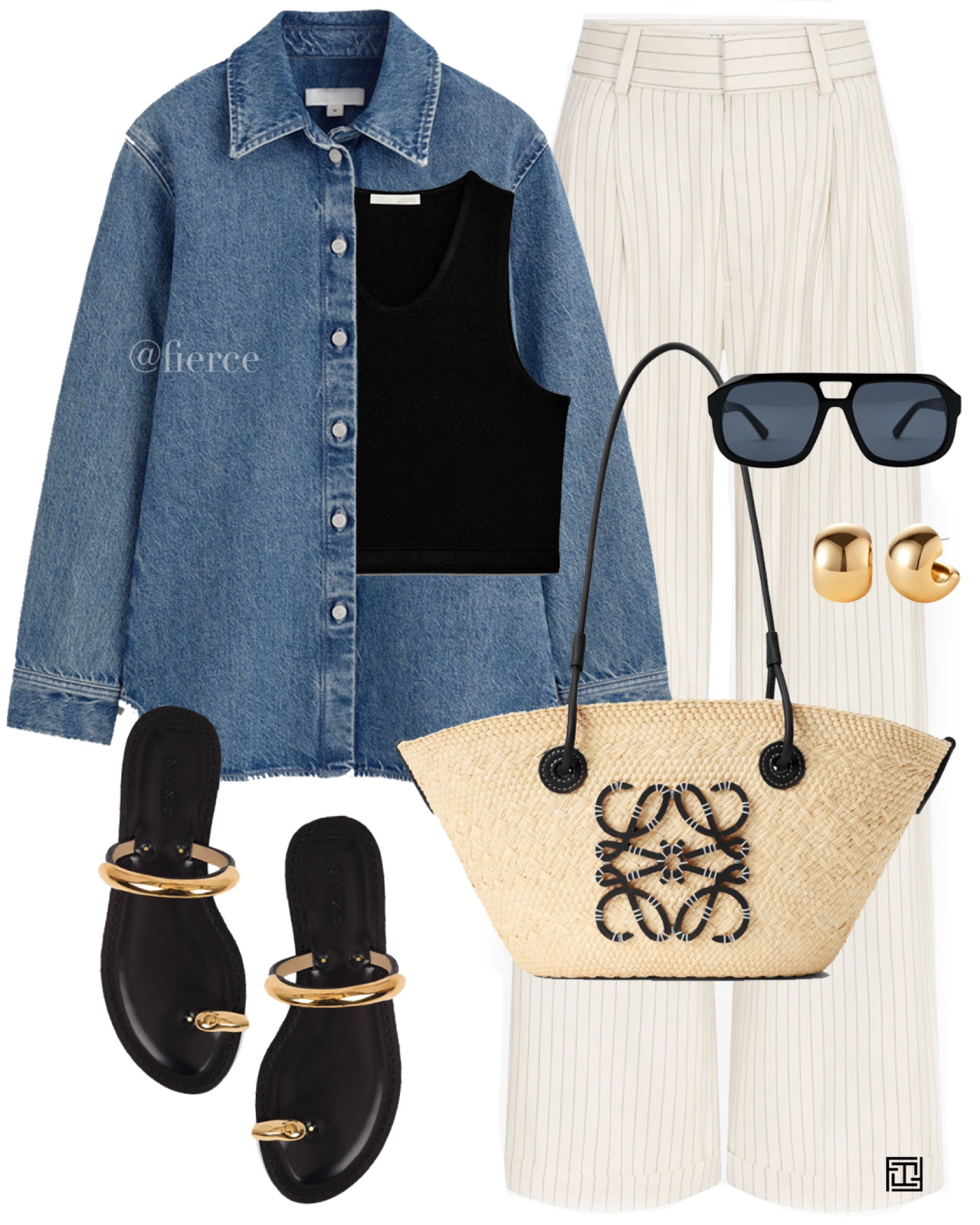 Striped trousers denim short gold toe sandals Loewe raffia basket casual spring summer outfit 

#LTKspring #LTKsummer #LTKuk