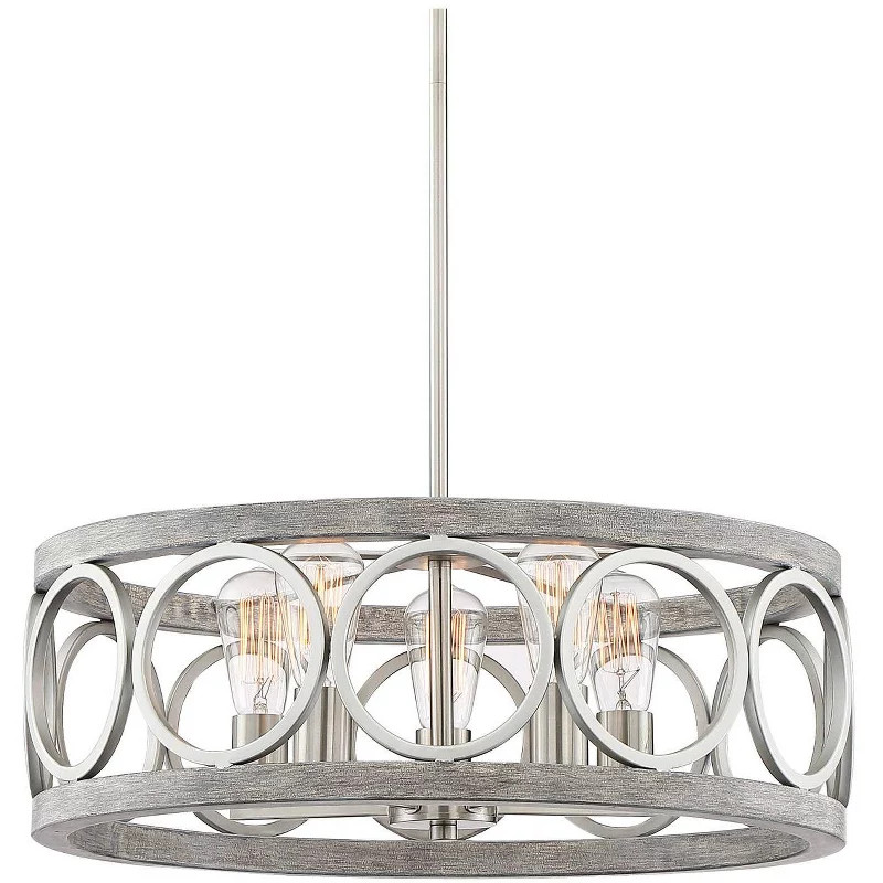 Franklin Iron Works Brushed Nickel Wood Finish Pendant Chandelier 21 1/4" Wide Modern Farmhouse L... | Target