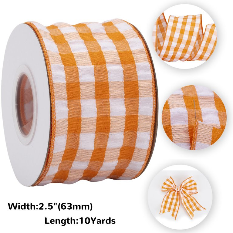 Joycrosso 2-1/2 Inch Bubbled Check Ribbon, 10 Yards Tangerine and White Wired Edge Ribbon for Gif... | Walmart (US)