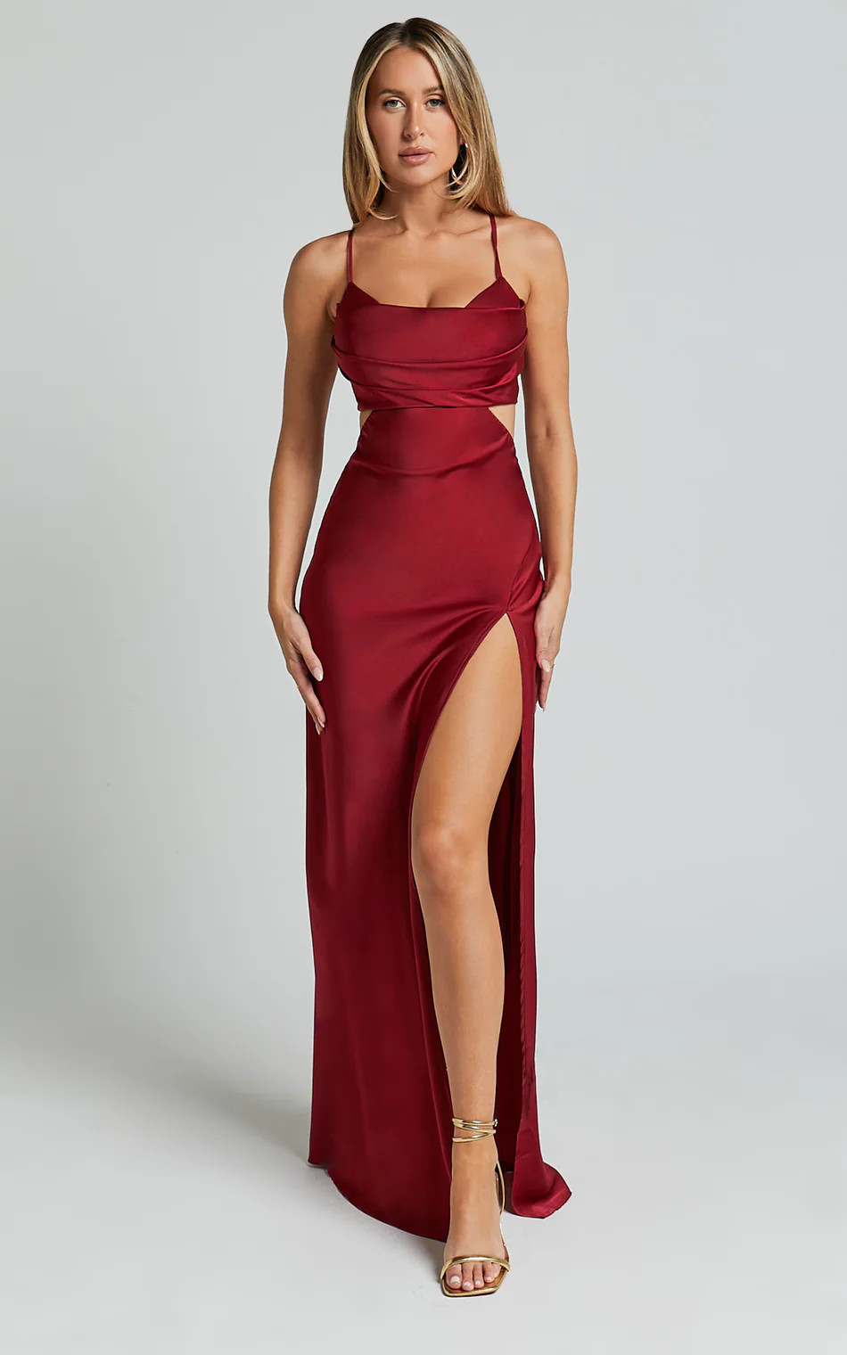 Sophie Maxi Dress - Cowl Neck Cross Back Dress in Red | Showpo (US, UK & Europe)