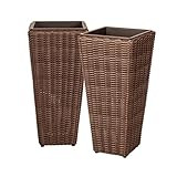 Patio Sense Alto Wicker Planter Set with Liners Tall Plant Decor Box for Outdoors - Mocha - Pack ... | Amazon (US)