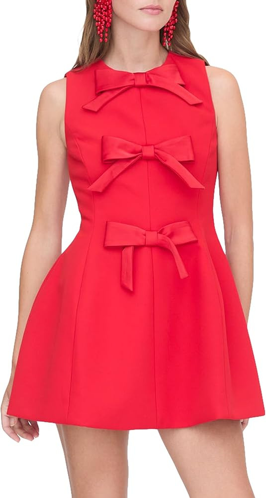 Women's Bow Front Mini Dress Sleeveless Crewneck Cute Cocktail Party Dress | Amazon (US)