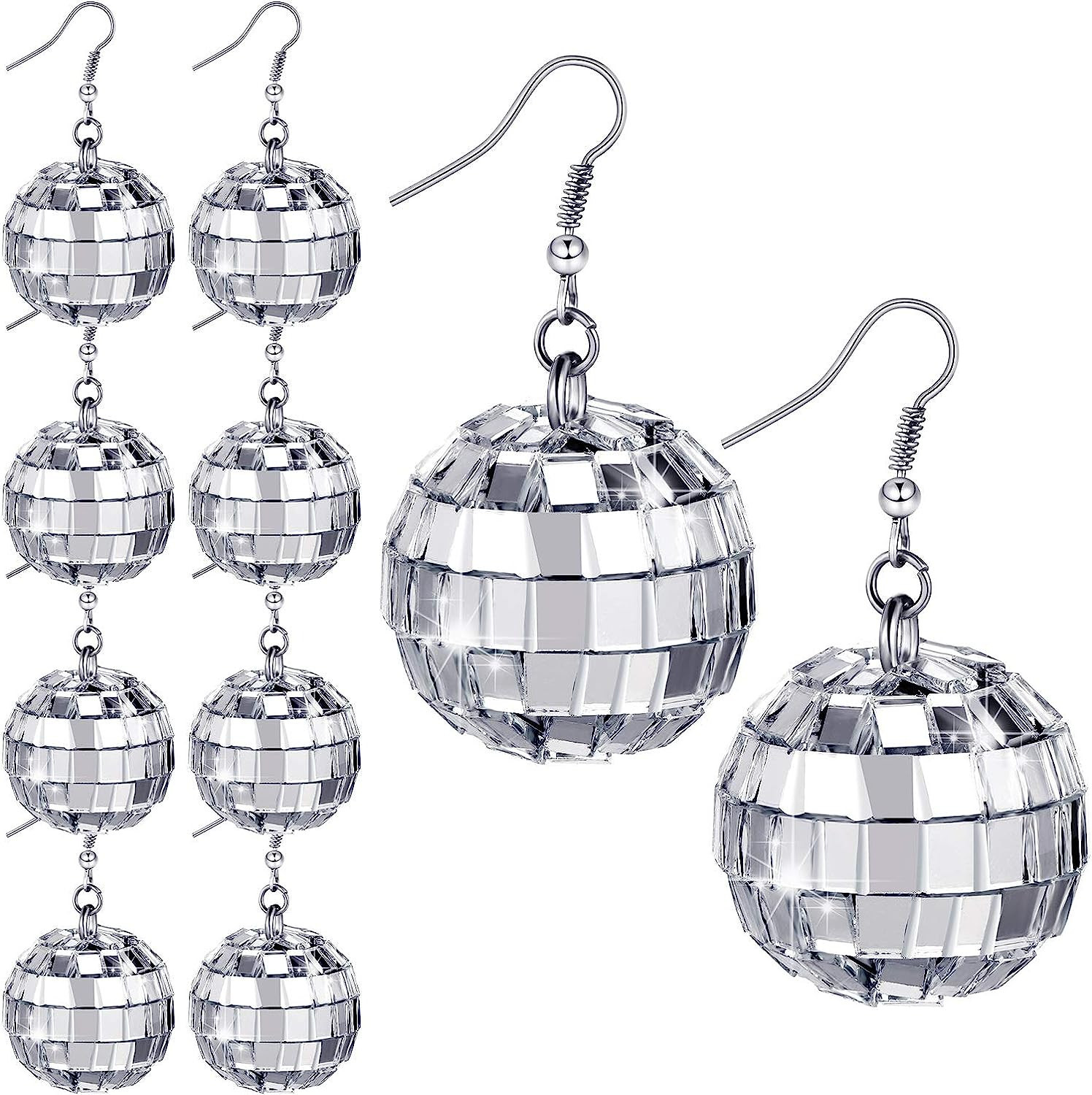 Disco Ball Earrings Silver Mirror Ball Earrings 60's or 70's Dance Party Costume Accessories for ... | Amazon (US)