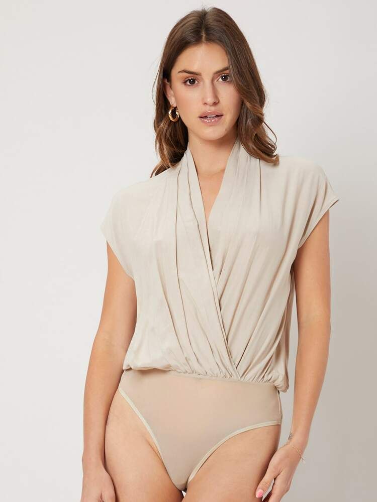 MOTF PREMIUM VISCOSE GATHERED WRAP BODYSUIT | SHEIN