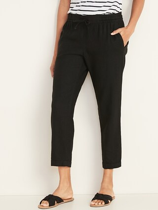 Mid-Rise Cropped Linen-Blend Pants for Women | Old Navy (US)