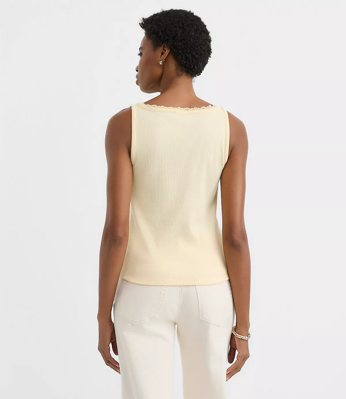 Lace Trim Perfect Ribbed Square Neck Tank Top | LOFT