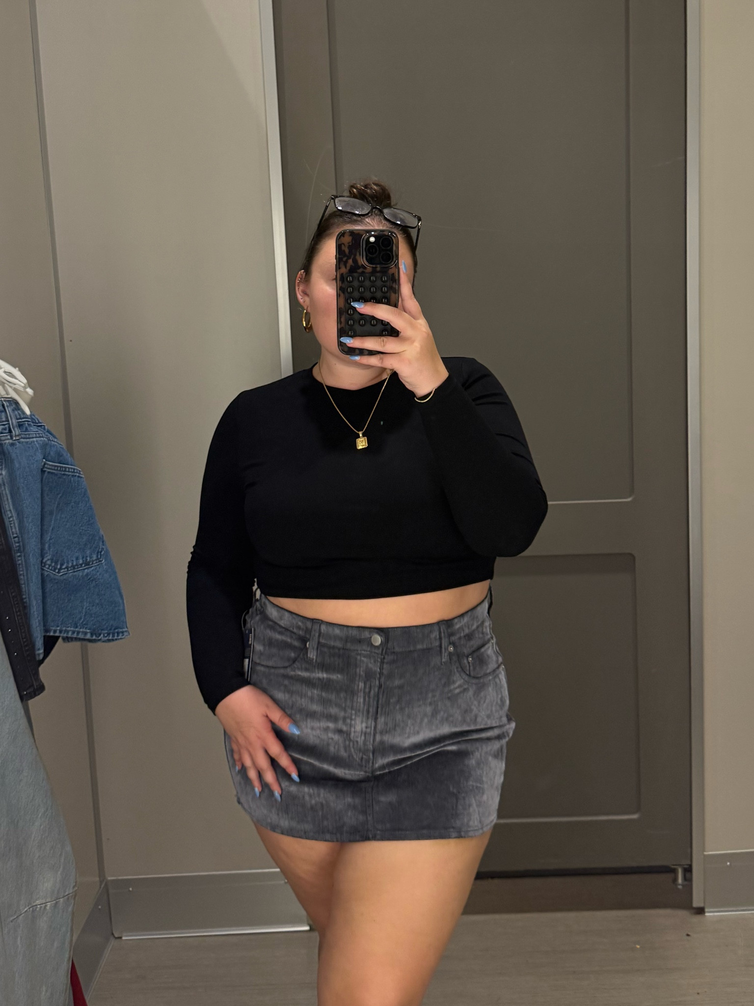 Textured mini skirt for fall! Super soft and Loveeee this to switch it up from the usual denim! Wearing size 16. 

#LTKPlusSize #LTKFindsUnder50 #LTKHoliday