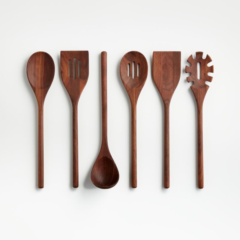 Modern Walnut Utensils, Set of 6 + Reviews | Crate & Barrel | Crate & Barrel