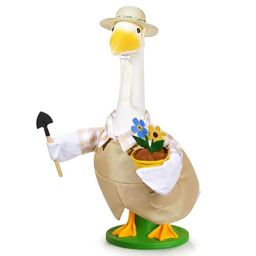 JcHrmers Gardener Porch Goose Outfits Spring Goose Outfit Cute Lawn Porch Goose Clothes Fits 23" Cement Plastic Goose Statue for Outdoor Garden Yard Patio Art Decor (Style1) | Amazon (US)