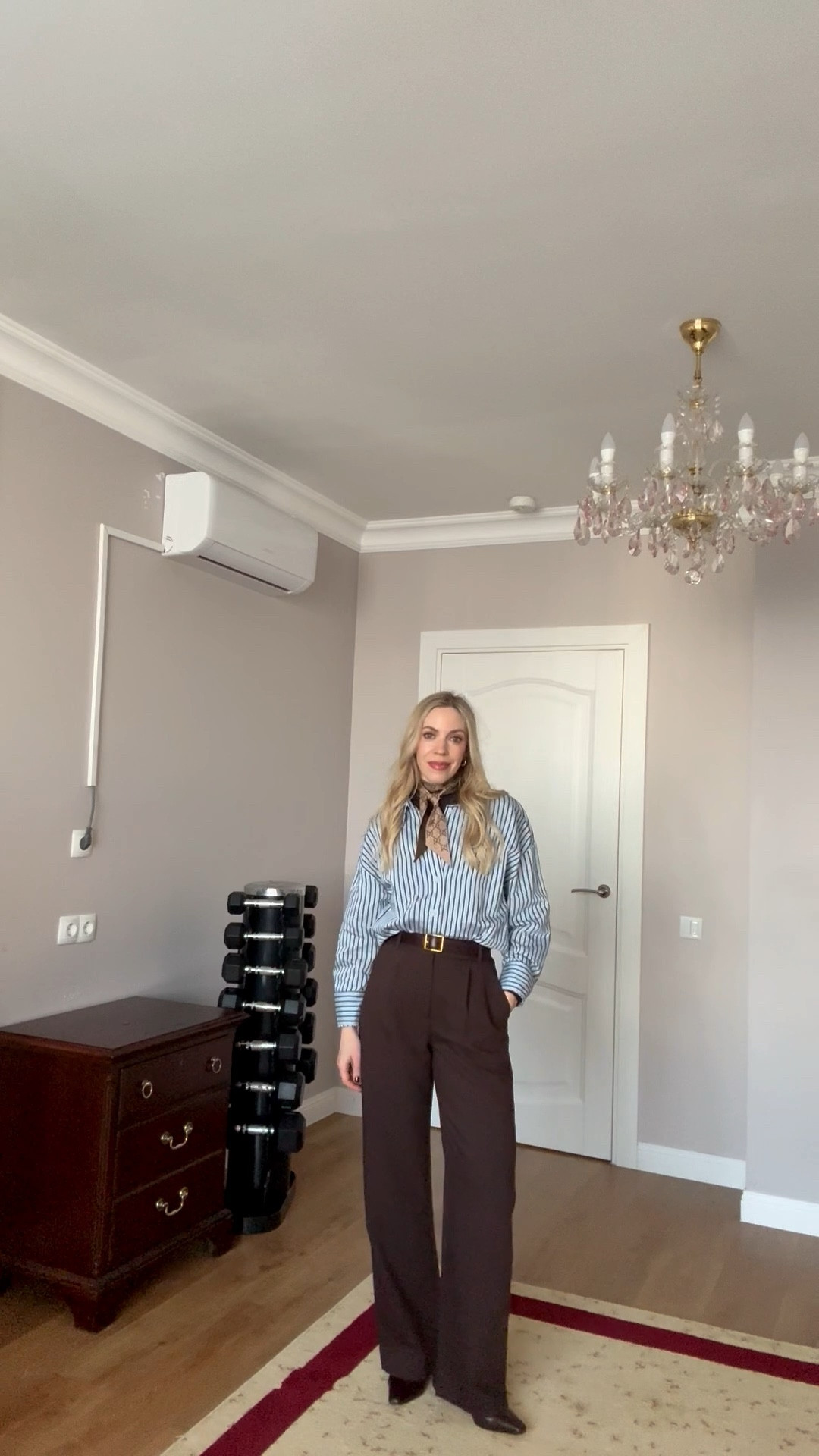 @Zara workwear, brown striped shirt, Gucci silk scarf, brown denim, brown jeans outfit 

#LTKWorkwear #LTKOver40 #LTKootd