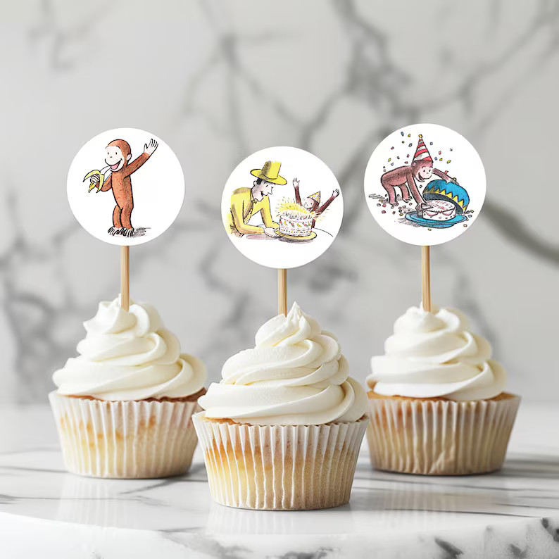 Curious George Birthday Party Toppers for Cupcakes Cake Toppers Instant Download - Etsy | Etsy (US)
