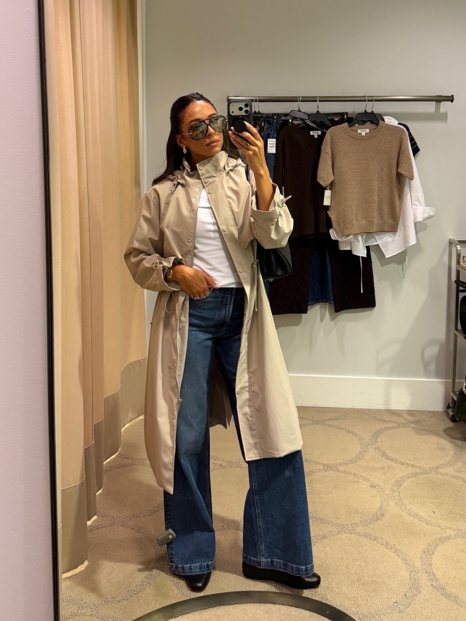 Up to 50% OFF trench coat & designer jeans 🍁🍂 Wearing size S white tee, size S trench coat (comes with a removable vest), jeans fit tts 

fall fashion, fall outfits, nordstrom sale, fall sale, sale alert, casual outfit, casual chic outfit, pistola jeans, designer jeans, denim sale, autumn outfits