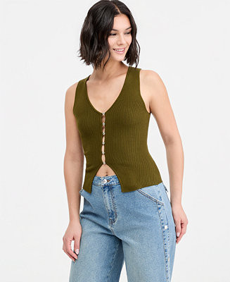 Women's Ribbed Button-Front Top | Macy's