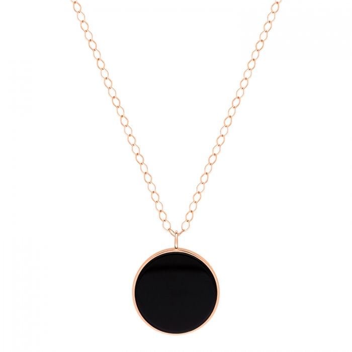 Ginette NY - NECKLACE pink gold - jumbo ever onyx disc on chain | Ginette-NY