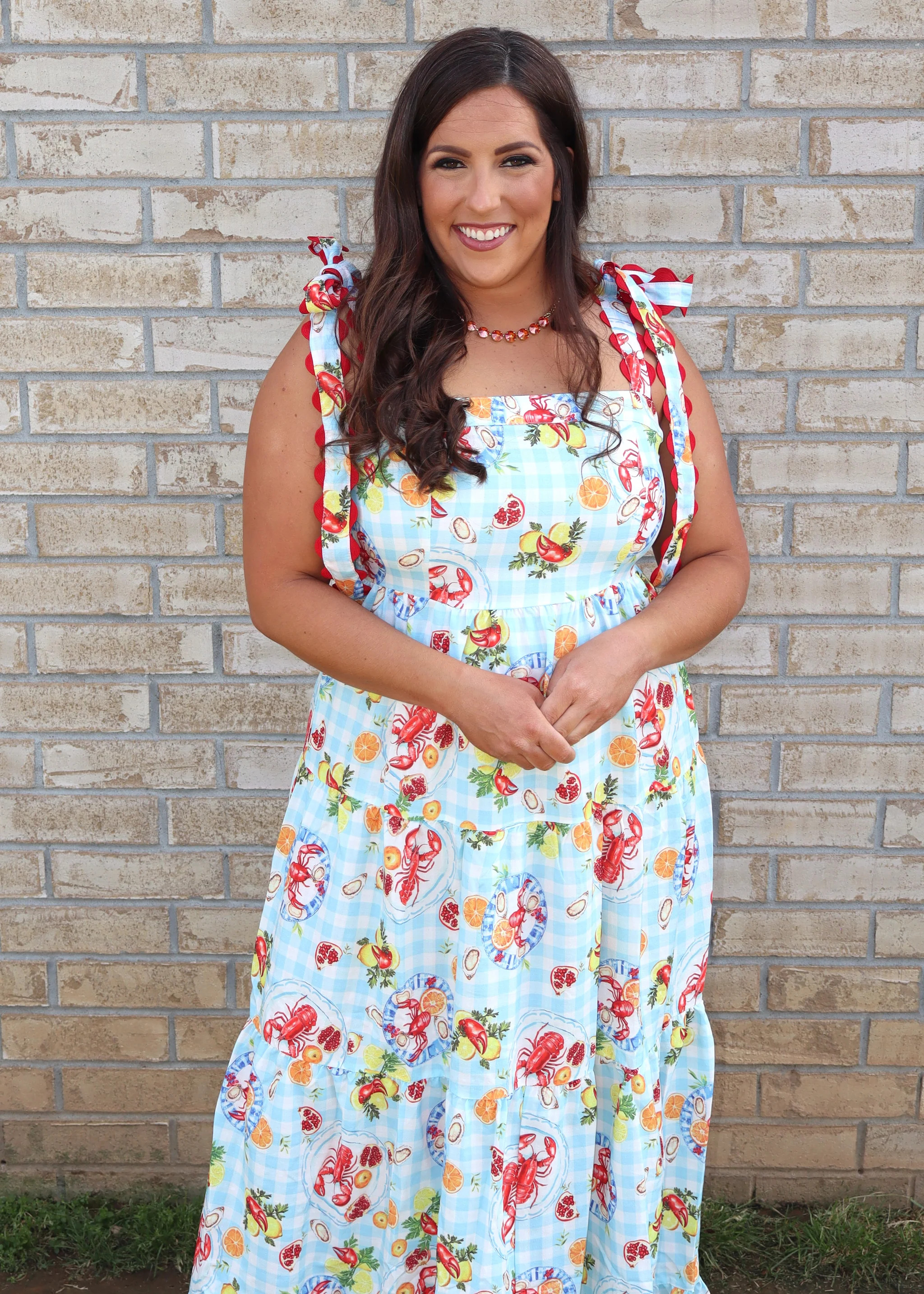 Seafood Boil Gingham Dress - Sky Blue | Shop.app