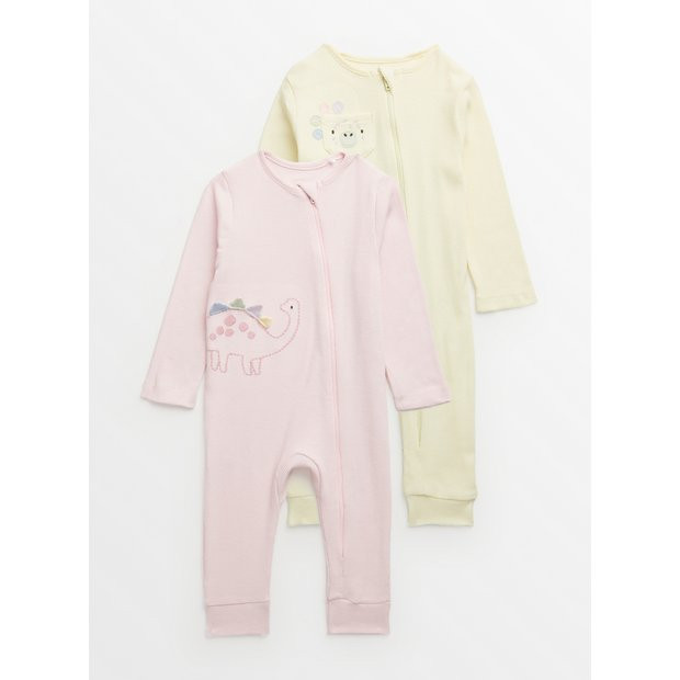 Buy Pink & Yellow Dinosaur Zip Sleepsuit 2 Pack  Up to 3 mths | Multipacks | Tu | Tu Clothing