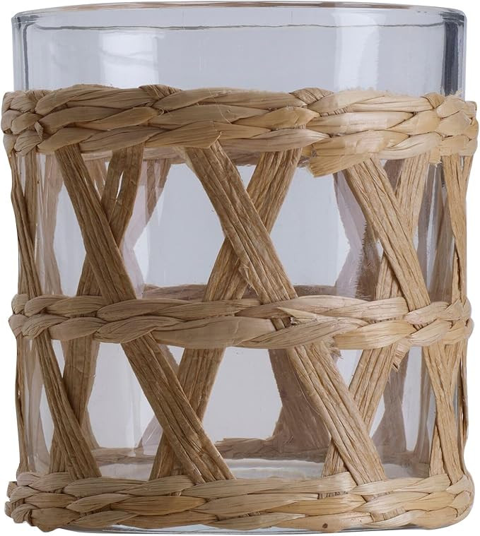 Elements Glass and Natural Seagrass Hurricane Candle Holder, for Use with Real Wax or Flameless C... | Amazon (US)