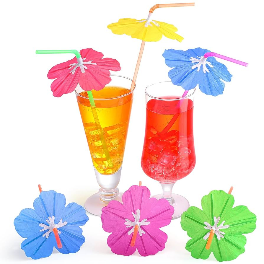 Chengu 100 Pieces Umbrella Straws for Drinks Hawaiian Cocktails Umbrella Straws Summer Beach Luau... | Amazon (US)