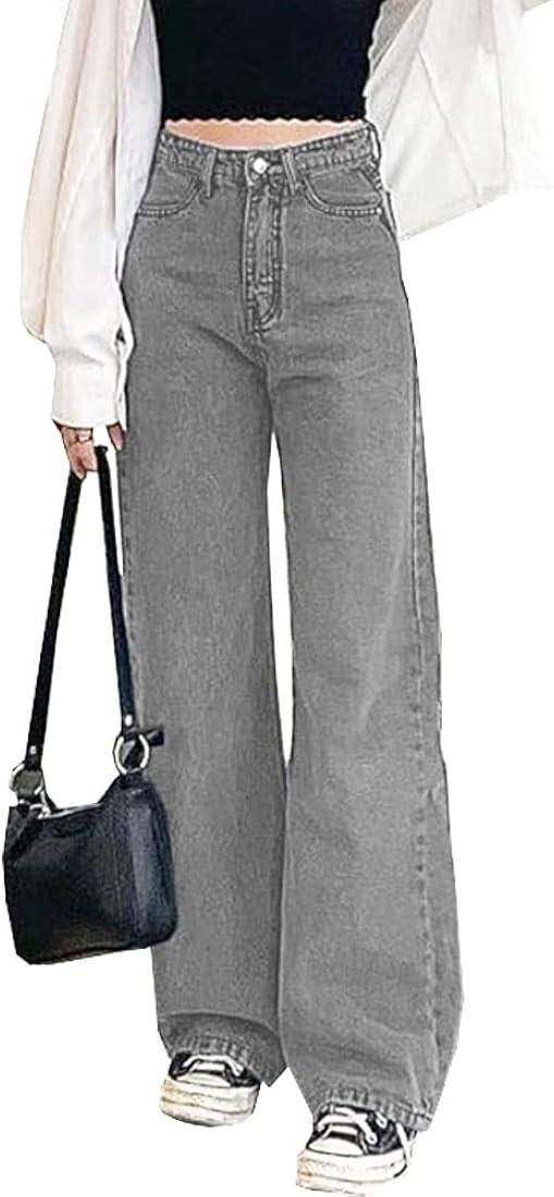 Vintage Jeans for Women Teen Girl High Waisted Relaxed Fit Straight Leg Baggy Boyfriend Jeans | Amazon (US)