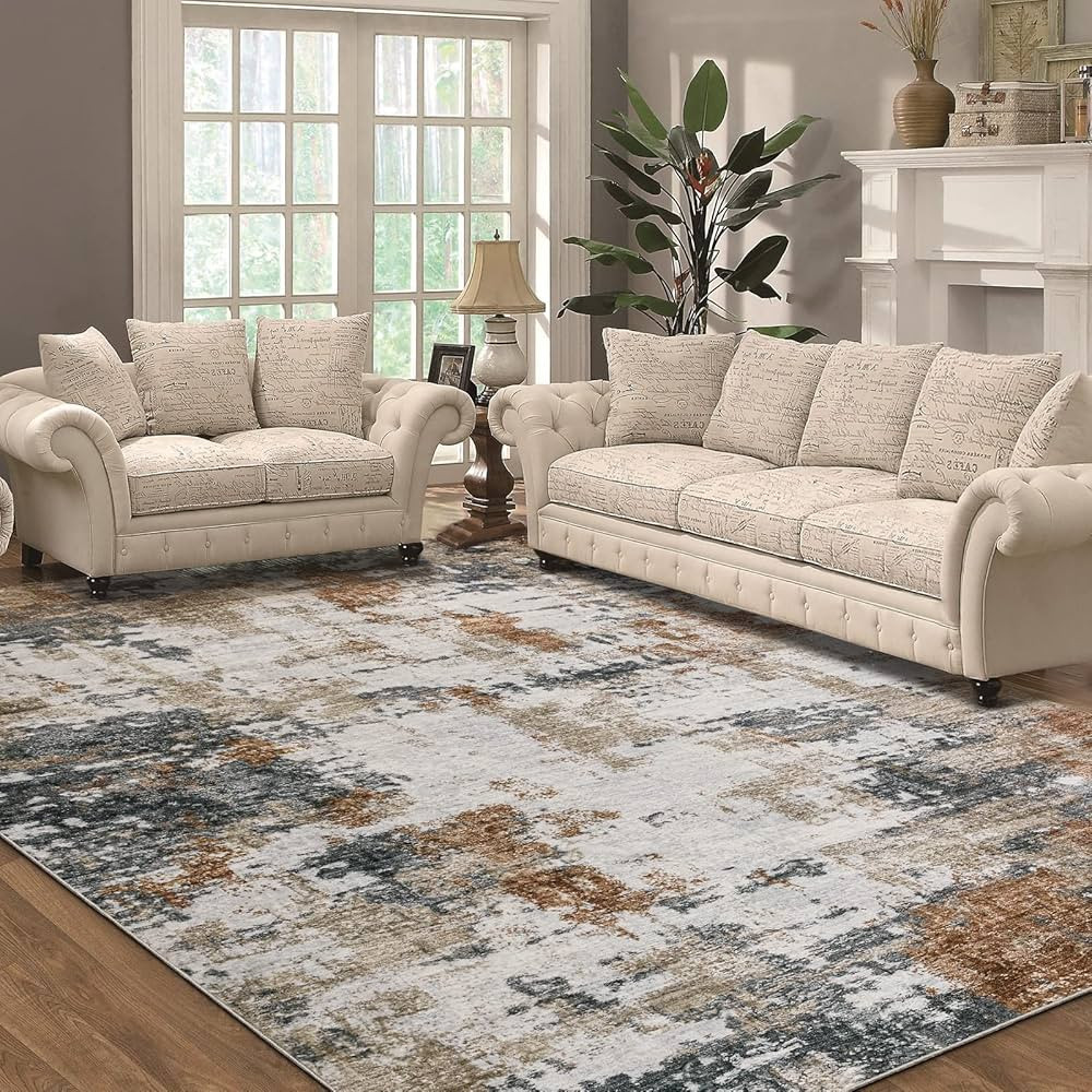 Area Rug 5x7 Living Room Rugs: Abstract Soft Large Carpet with Low Pile Shaggy Fluffy for Bedroom... | Amazon (US)