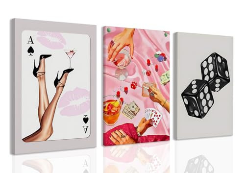 Framed Black and White Poker Dice Wall Art Set of 3, Funky Retro Y2K Aesthetic Canvas Prints, Trendy Pink Poster Pictures Funny Casino Wall Decor for Apartment Dorm Teenager Room 12x16 inch | Amazon (US)