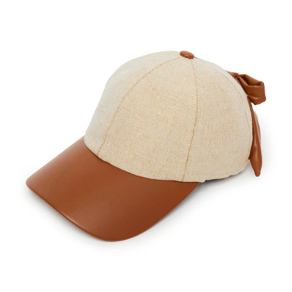NATURAL FAUX LEATHER CANVAS BASEBALL CAP | LELE SADOUGHI