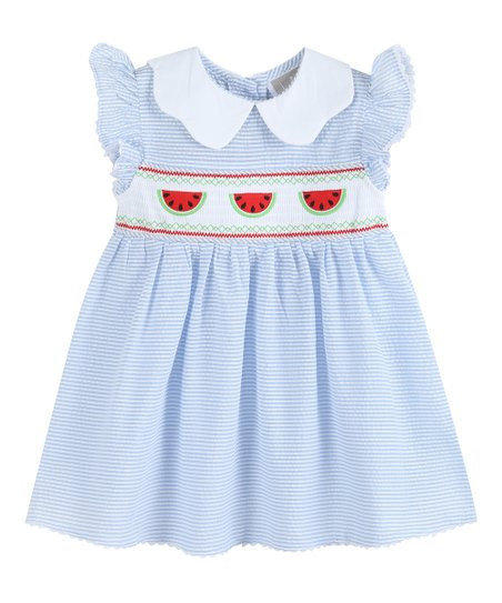 Lil Cactus Blue Seersucker Watermelon Smocked A-Line Dress - Infant, Toddler & Girls | Zulily